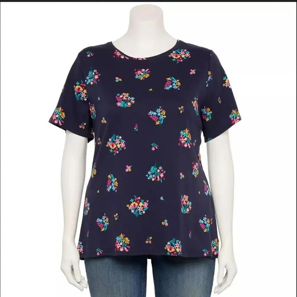 Croft & Barrow Blue Floral Short Sleeve T-Shirt Women's Plus Size 2X NWOT - Picture 1 of 15